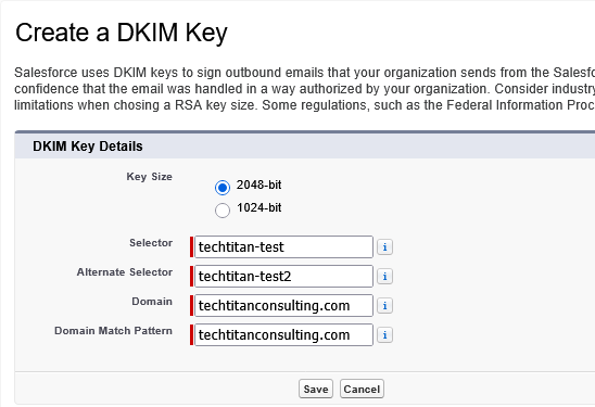 The Create a DKIM Key page